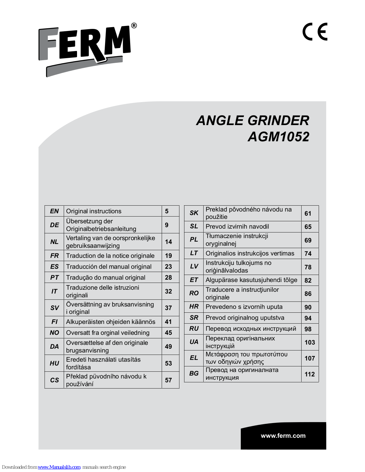 Ferm AGM1052 Original Instructions Manual