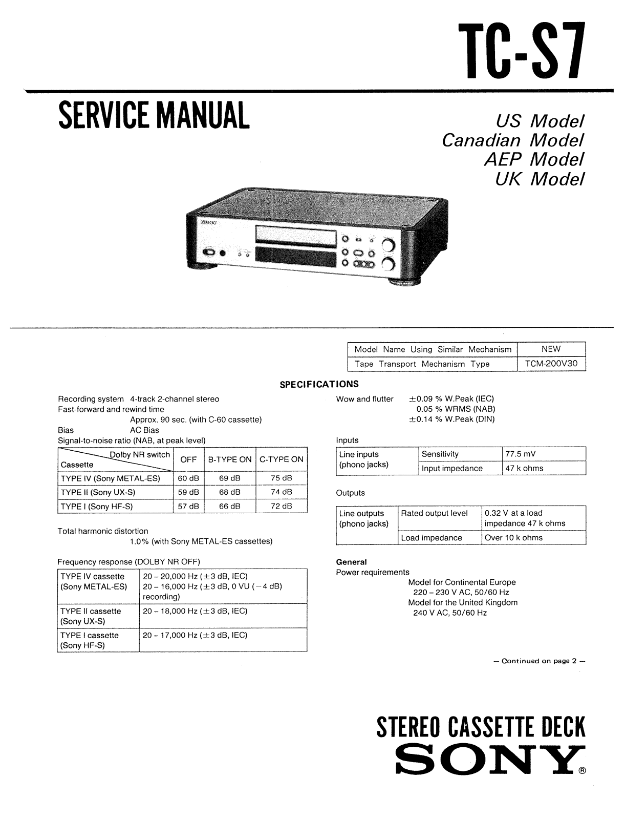 Sony TCS-7 Service manual