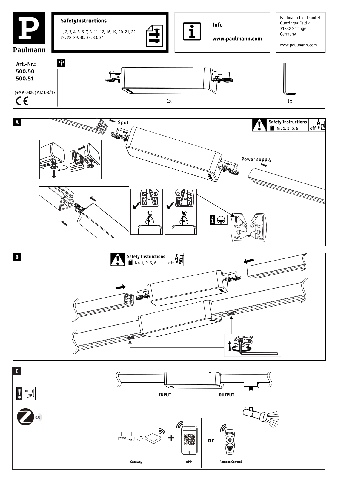 Paulmann 50050, 50051 Safety instructions