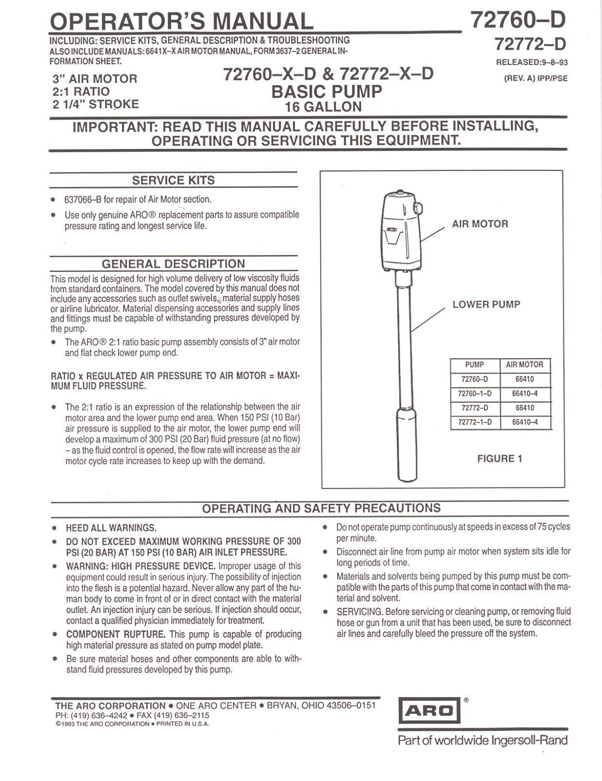 Ingersoll-Rand 72760-D, 72772-D User Manual