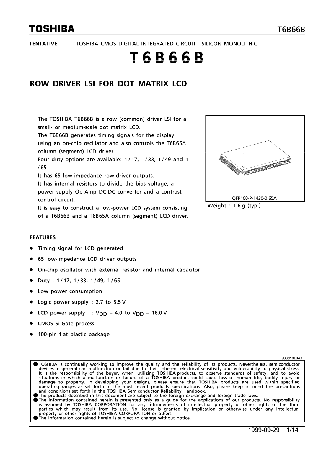 Toshiba T6B66B Datasheet