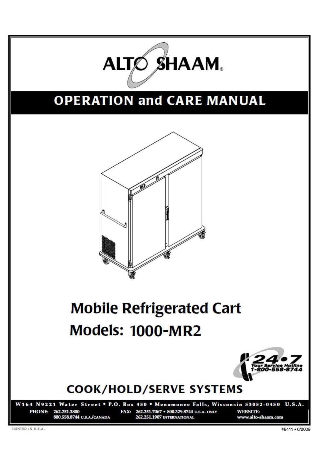 Alto Shaam 1000-MR2 Operation Manual