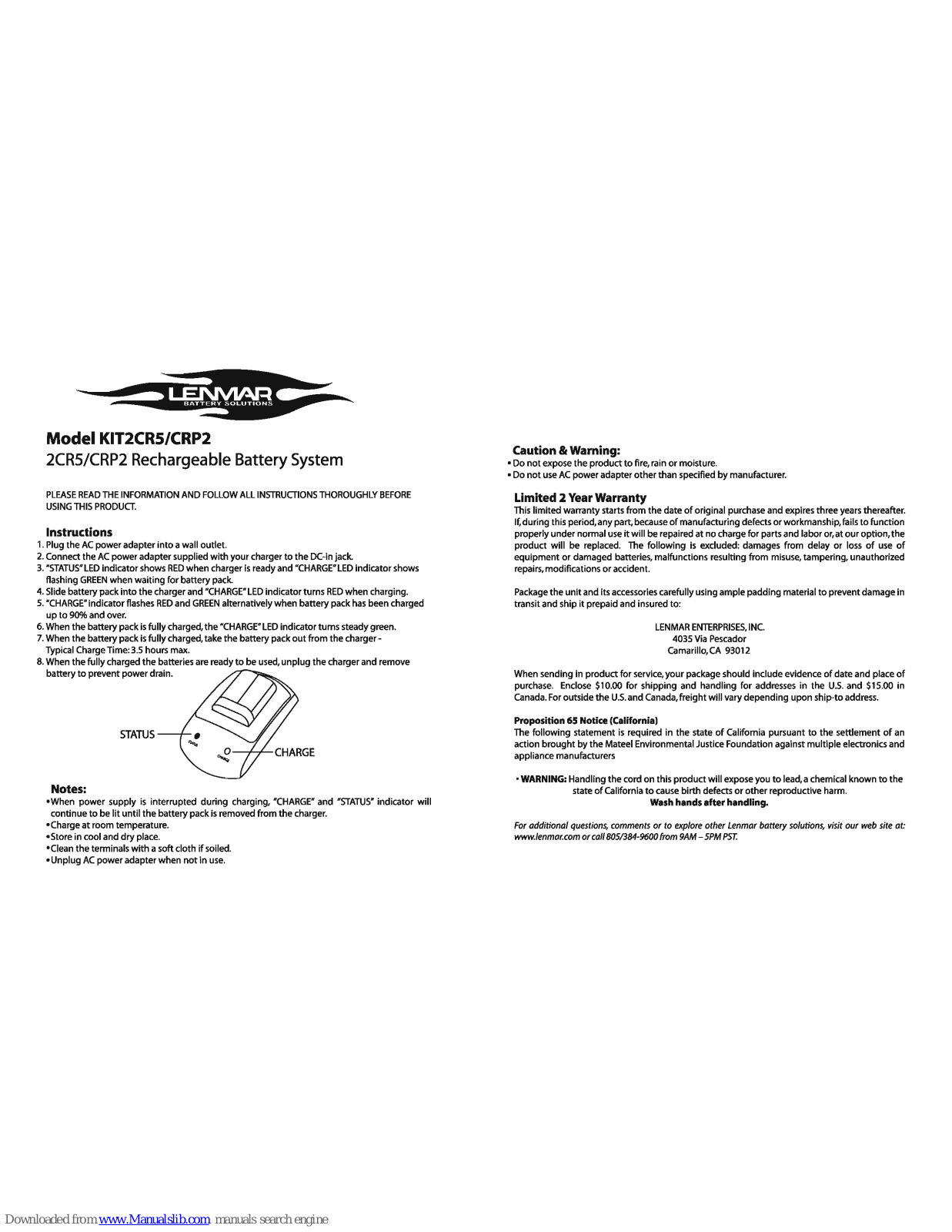 Lenmar KIT2CR5, KIT2CR2, KIT2CRP2 Owner's Manual