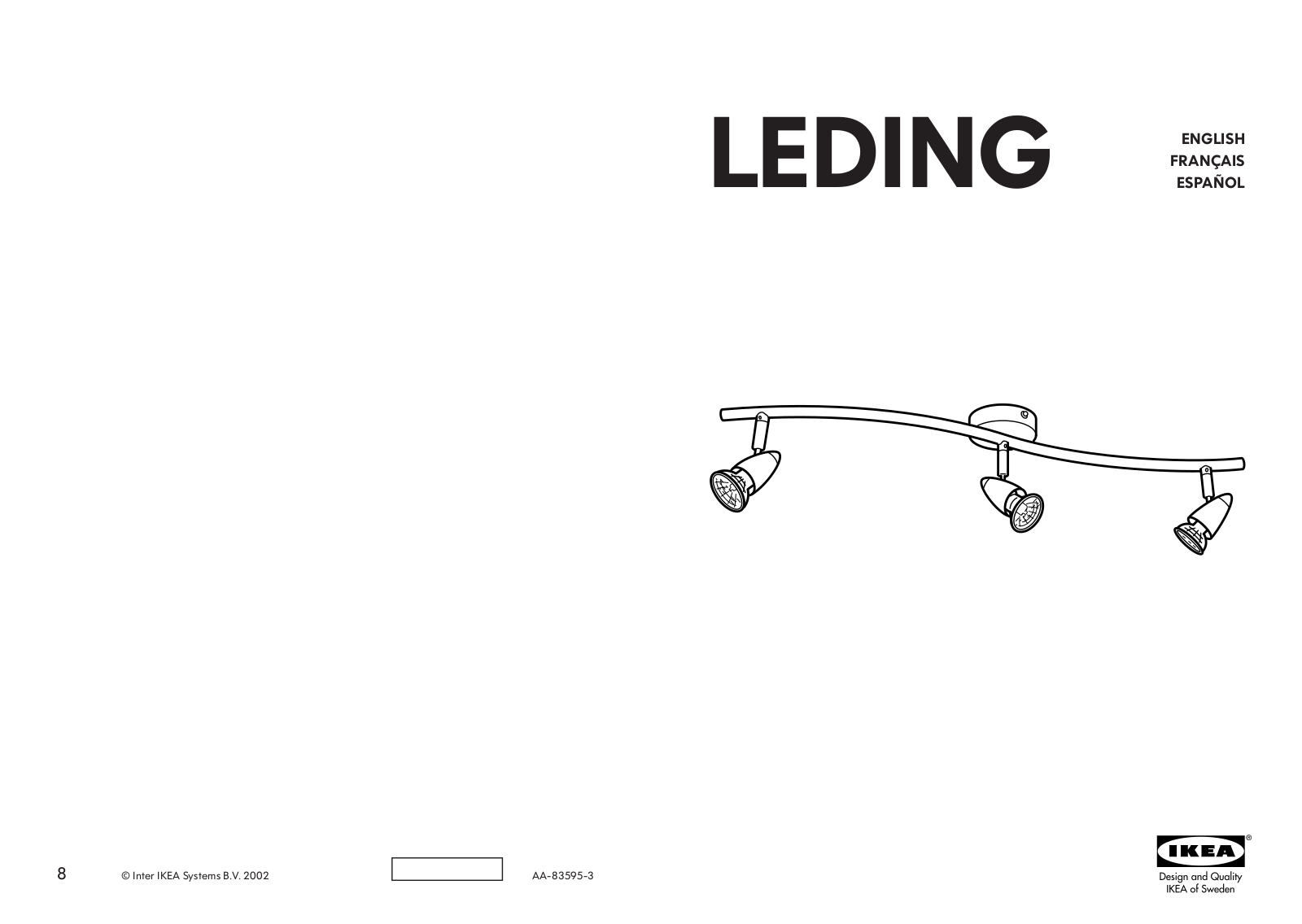 IKEA LEDING TRACK LIGHT W-3 SPOTLIGHTS Assembly Instruction