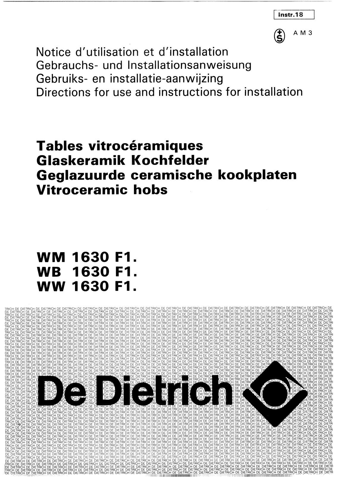 De dietrich WM1630F1, WW1630F1, WB1630F1 User Manual