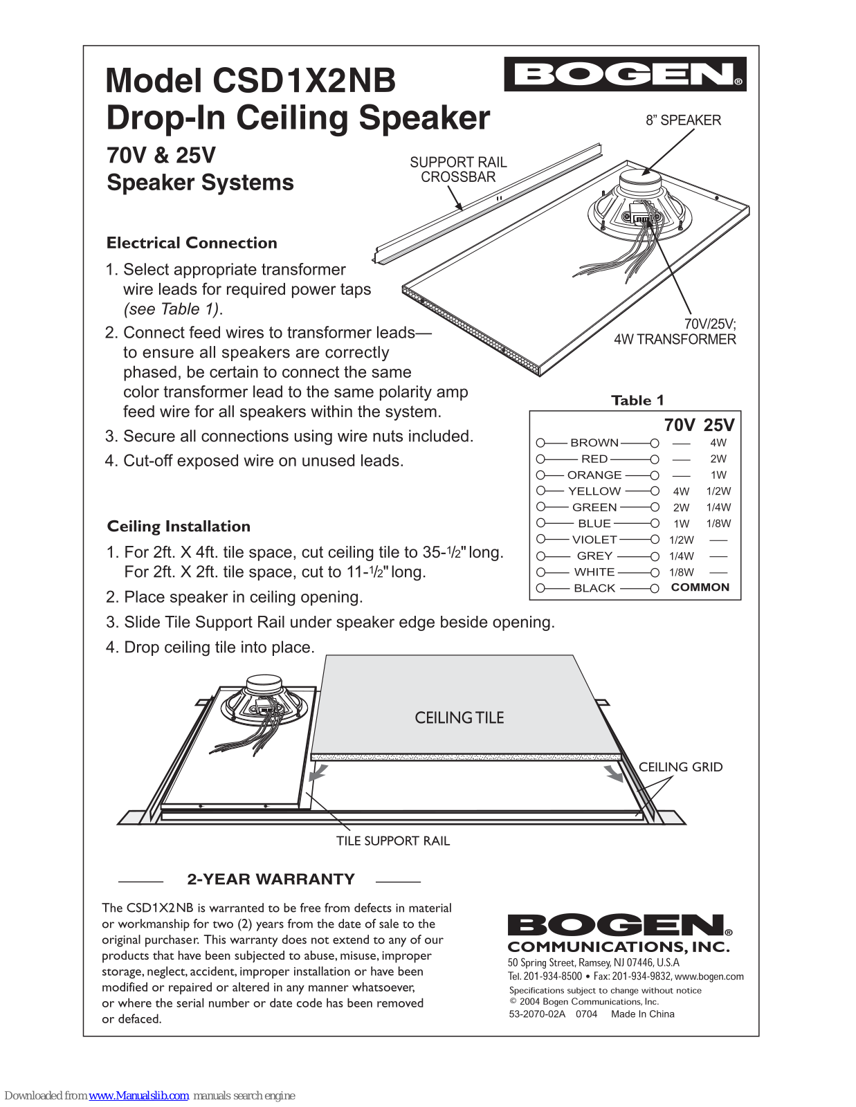 Bogen CSD1X2NB Install Manual