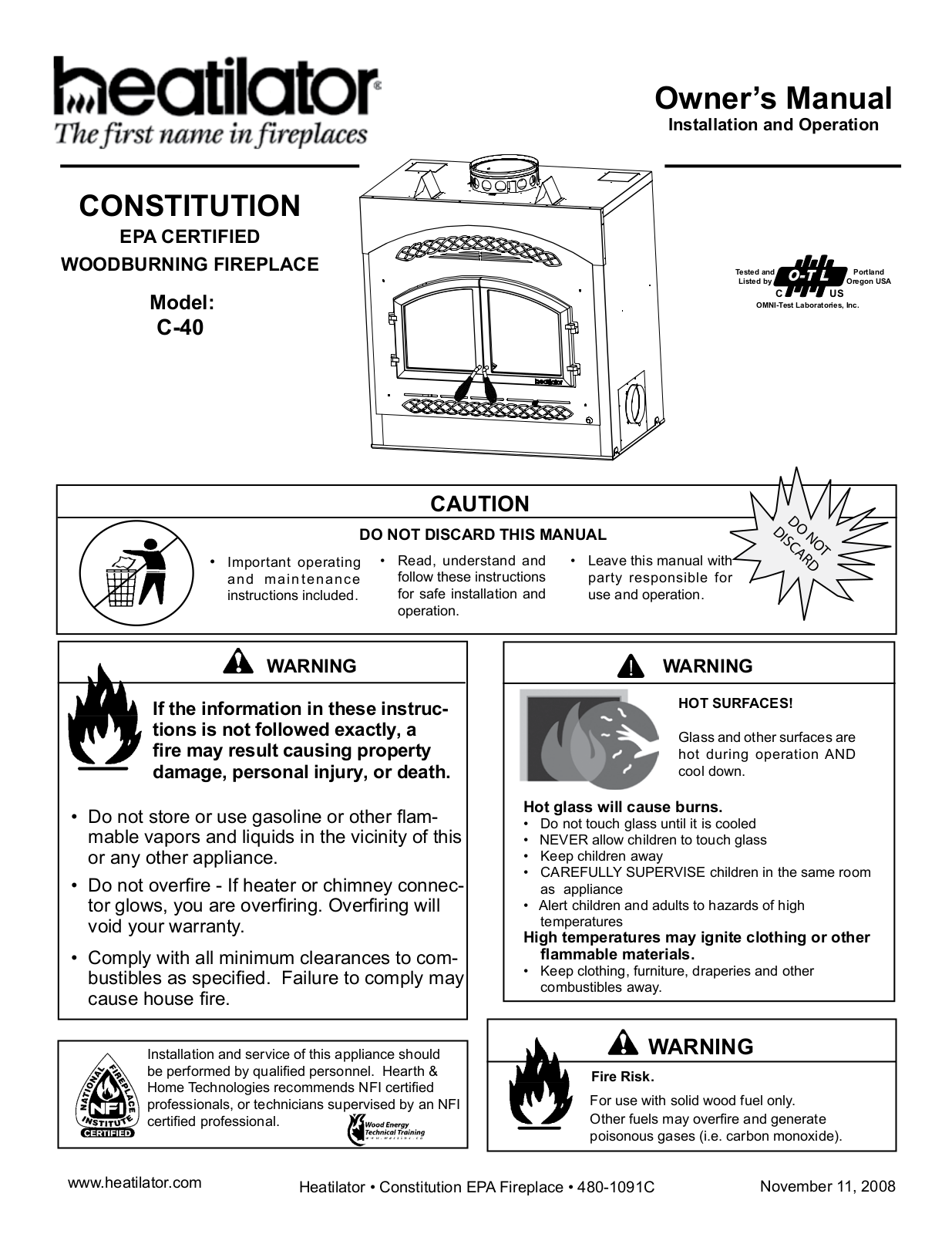 Hearth and Home Technologies C-40 User Manual