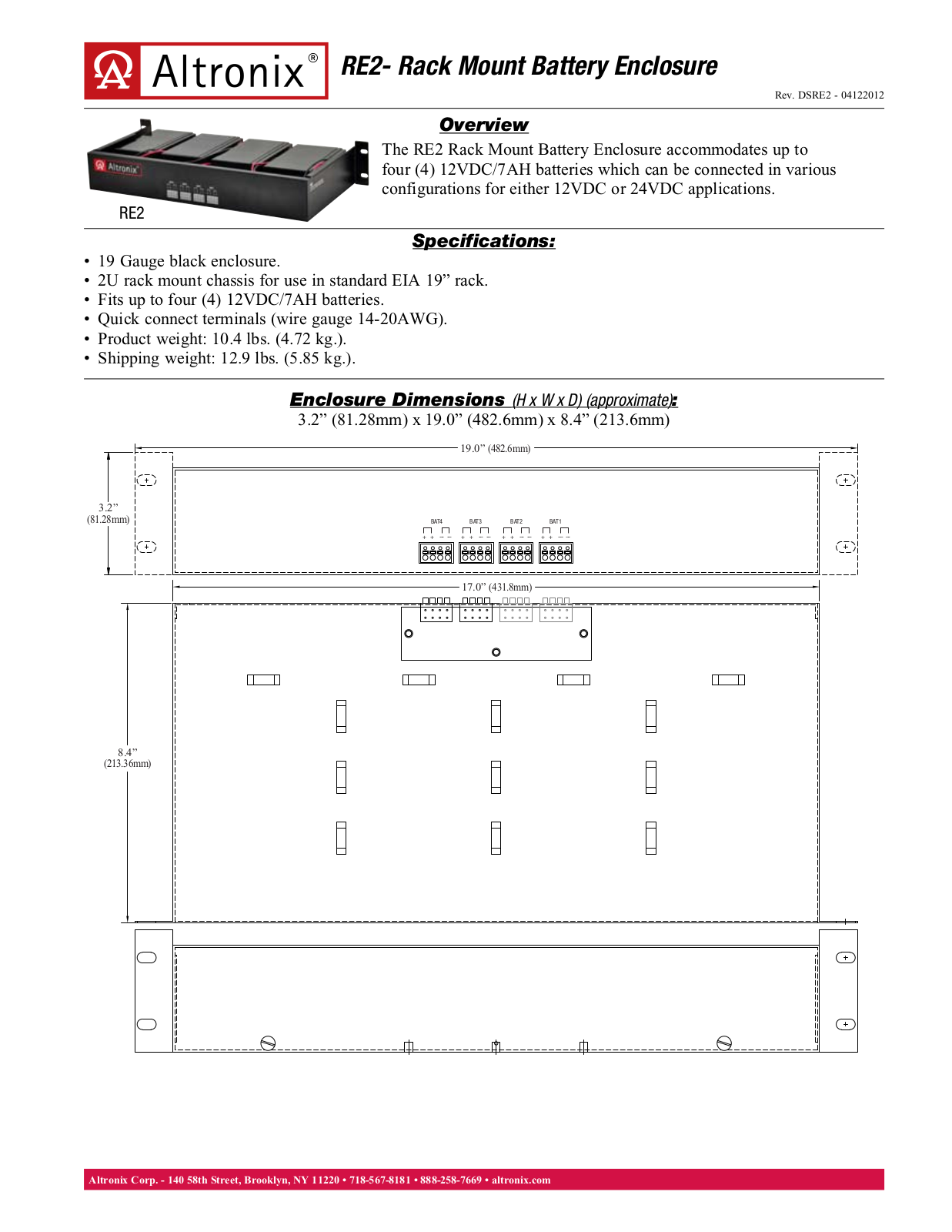 Altronix RE2 Data Sheet