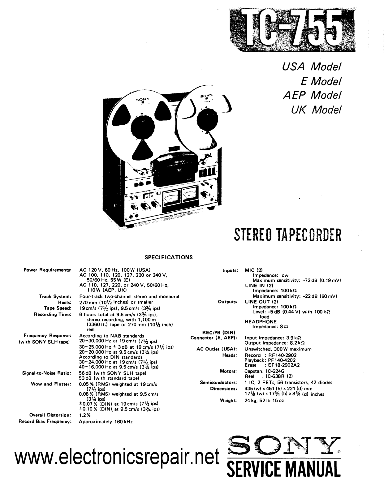 Sony TC-755 Service manual