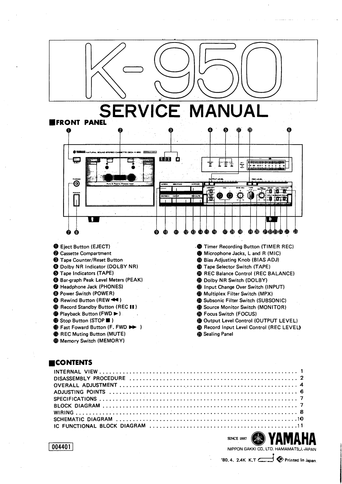 Yamaha K-950 Service Manual
