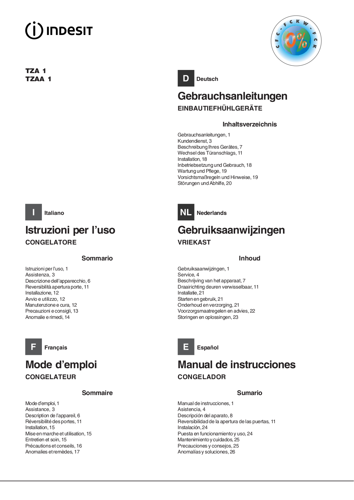 Indesit TZAA1 User Manual