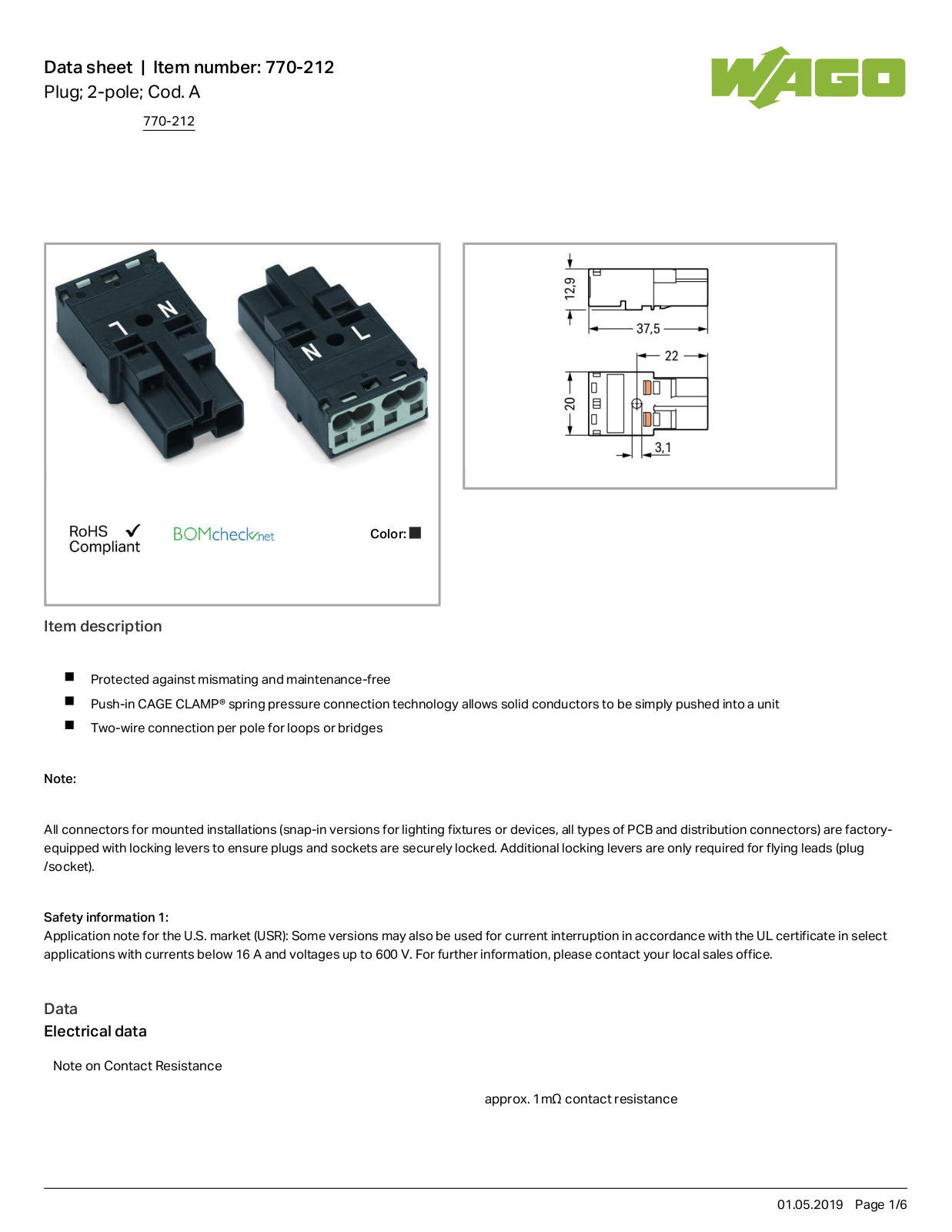 Wago 770-212 Data Sheet