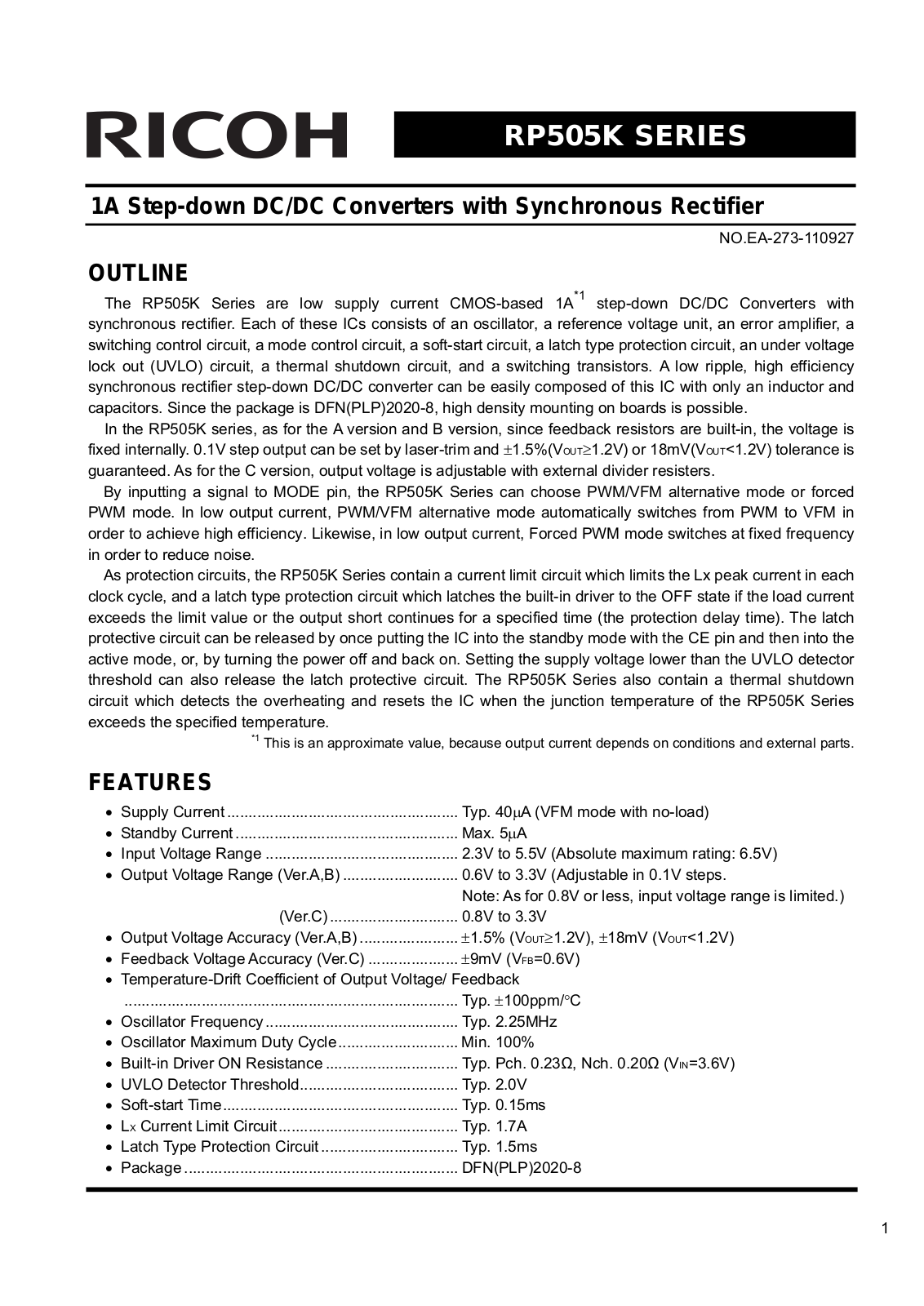 RICOH RP505K Technical data