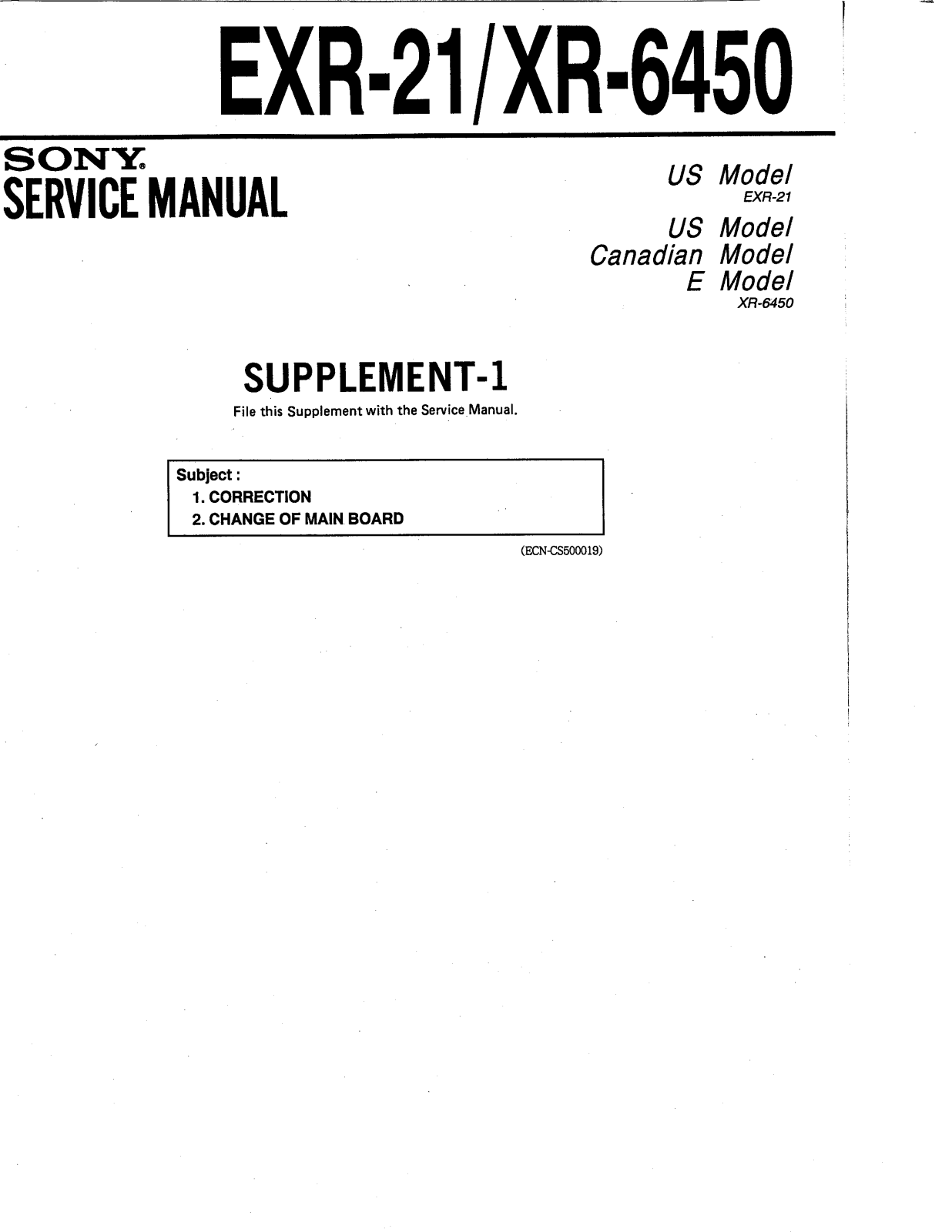 Sony XR-6450, EXR-21 Service manual