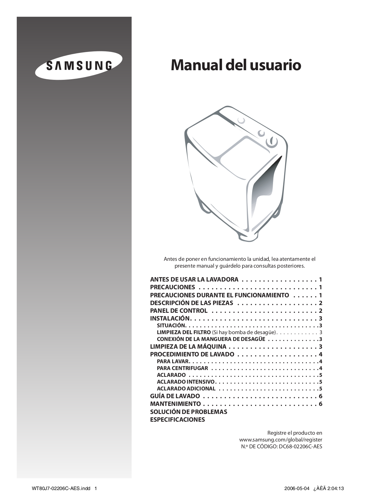 Samsung WT80J7, WT80J7P User Manual