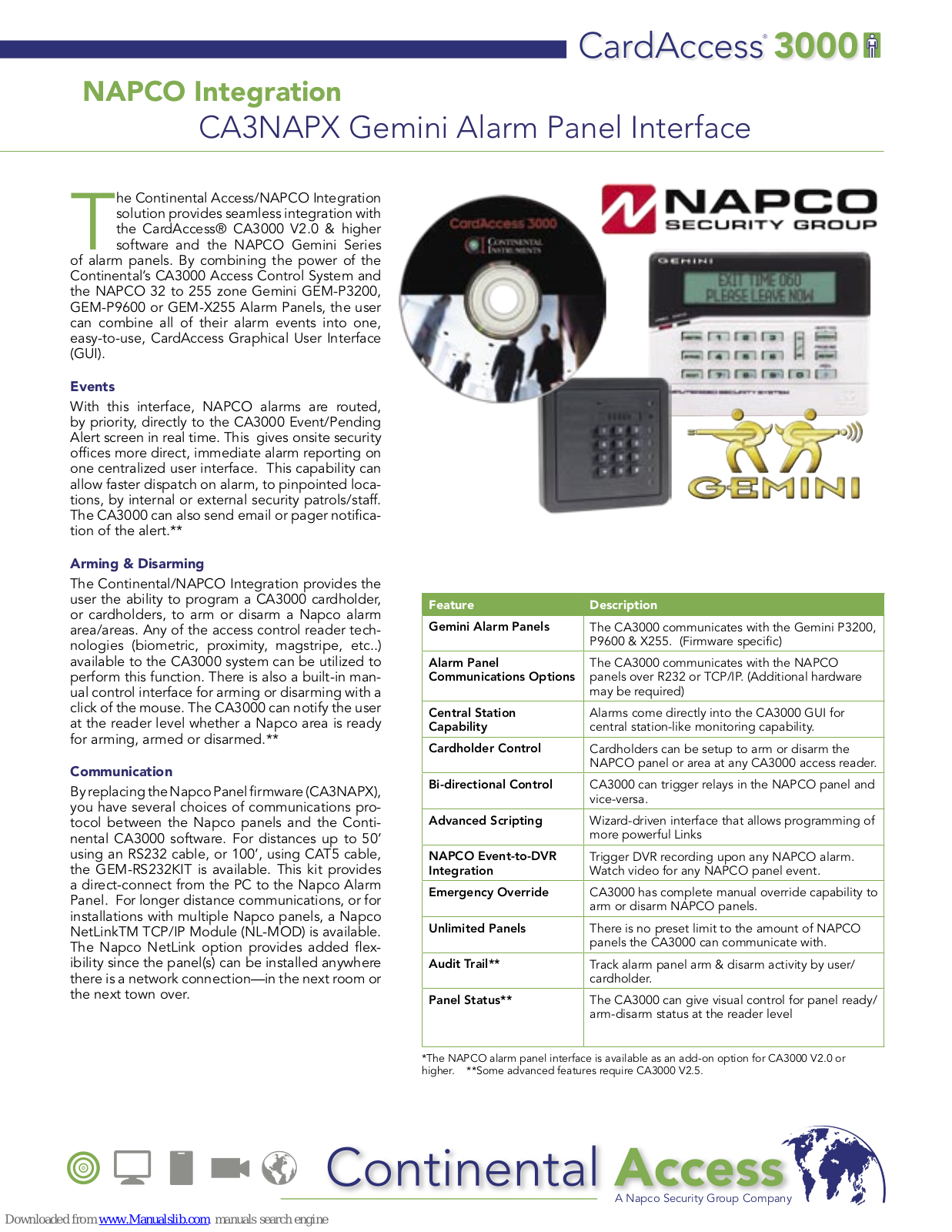 NAPCO CA3NAPX Gemini User Manual