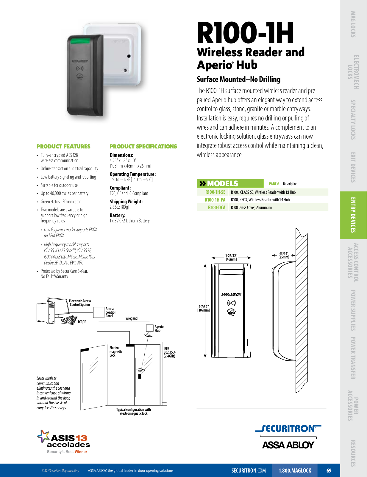 Aperio R100-1H-PA, R100-1H-SE Specsheet