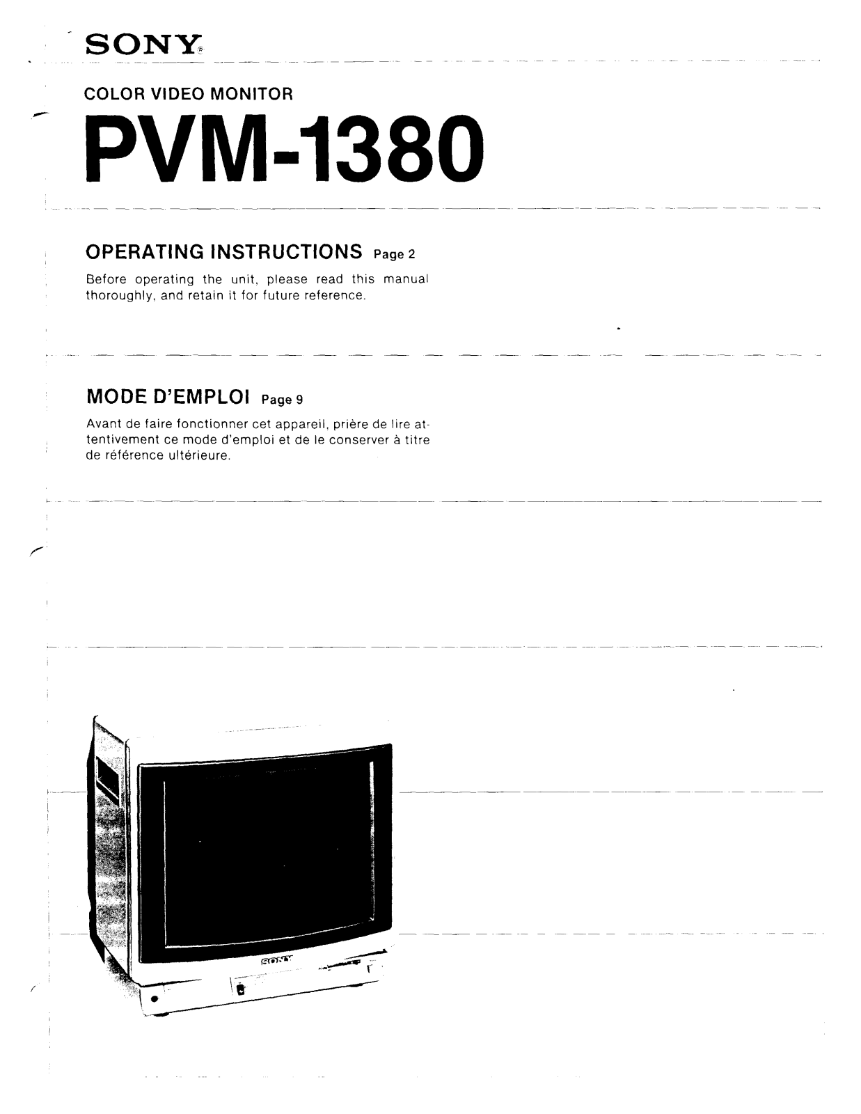 Sony PVM-1380 Operating Instructions