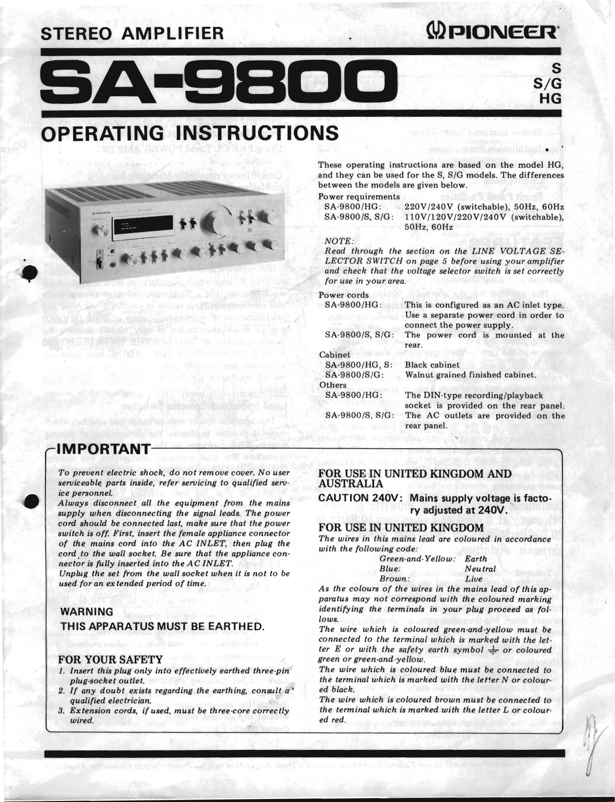 Pioneer SA-9800 (1979) Owners manual