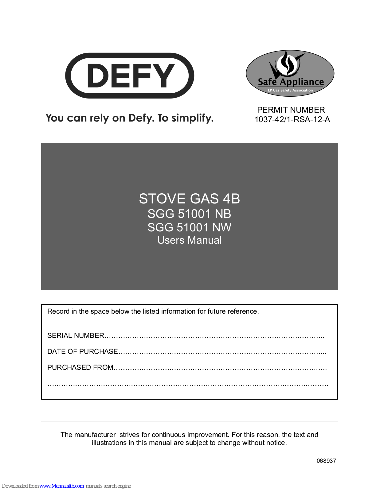 Defy SGG 51001 NB, SGG 51001 NW User Manual