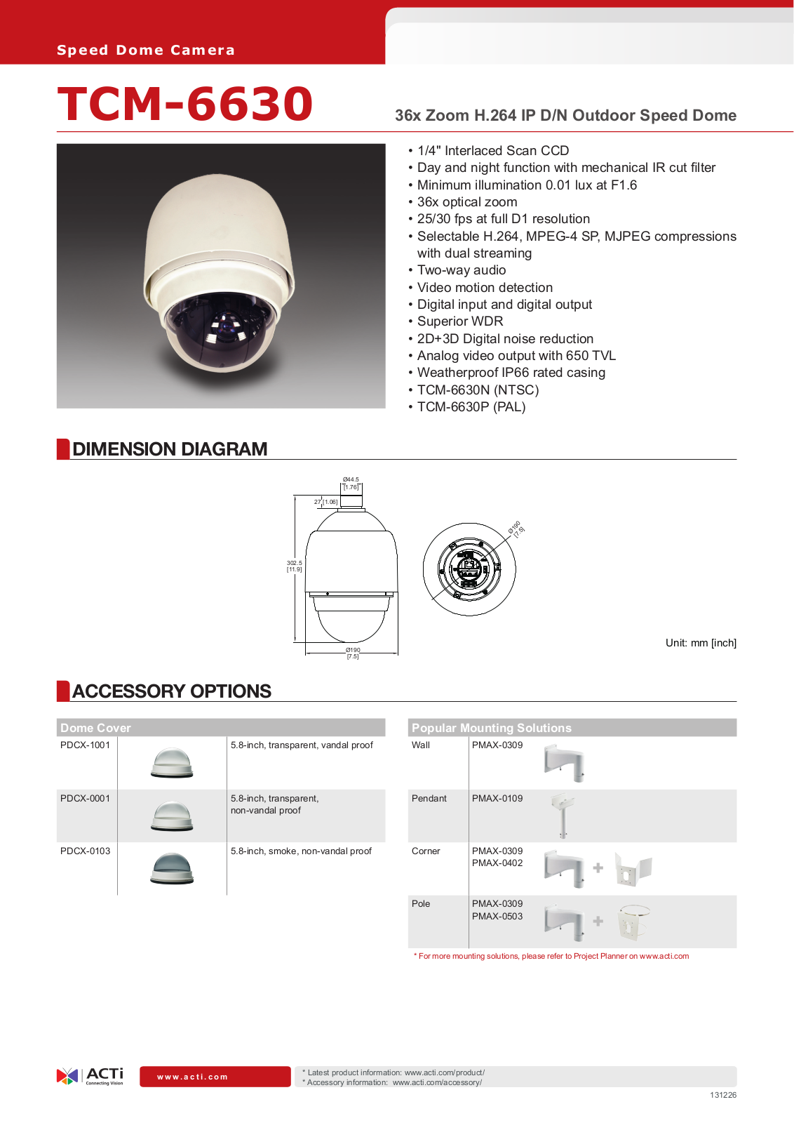 ACTi TCM-6630 Specsheet