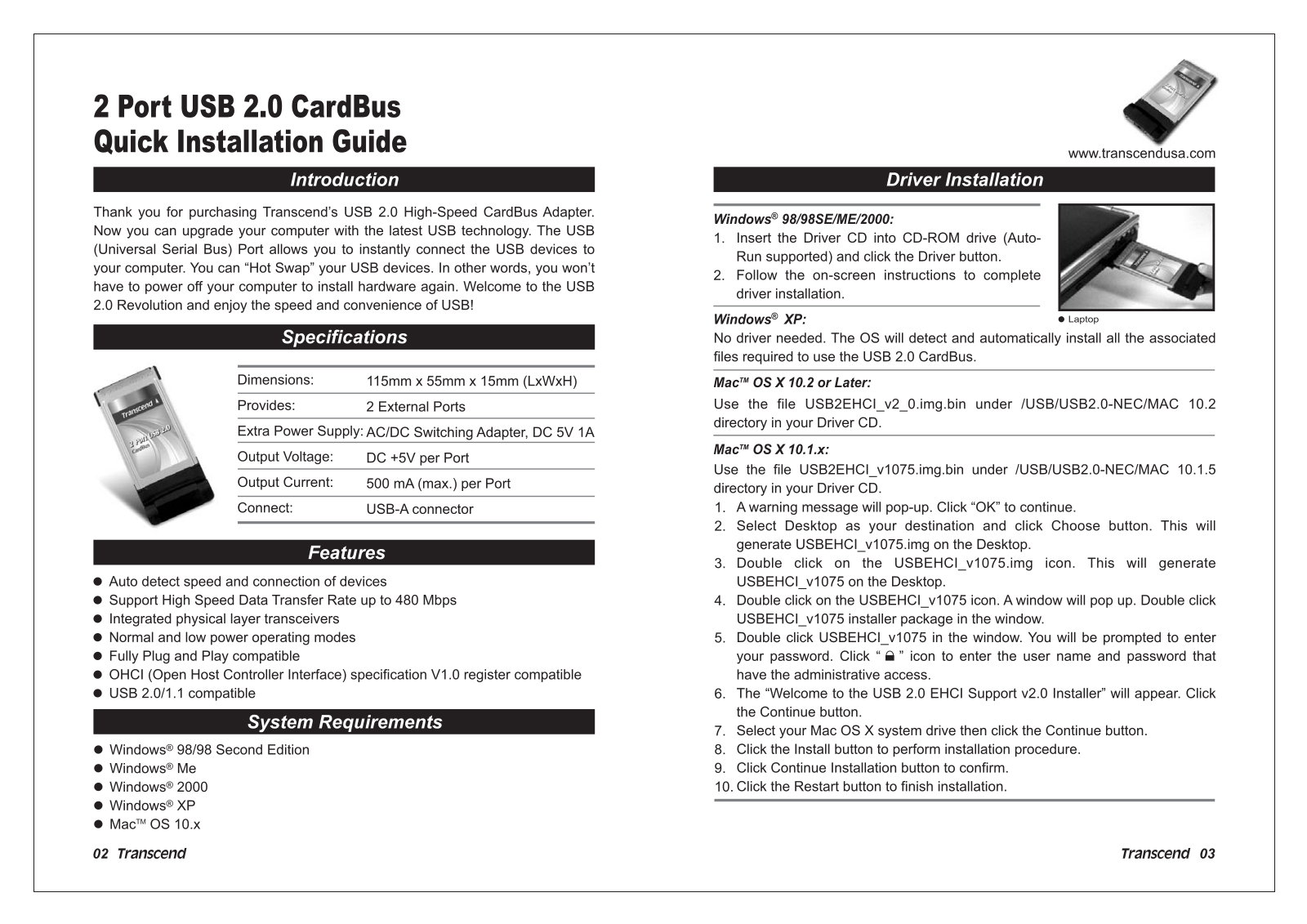 Transcend TSCBU2 User Manual