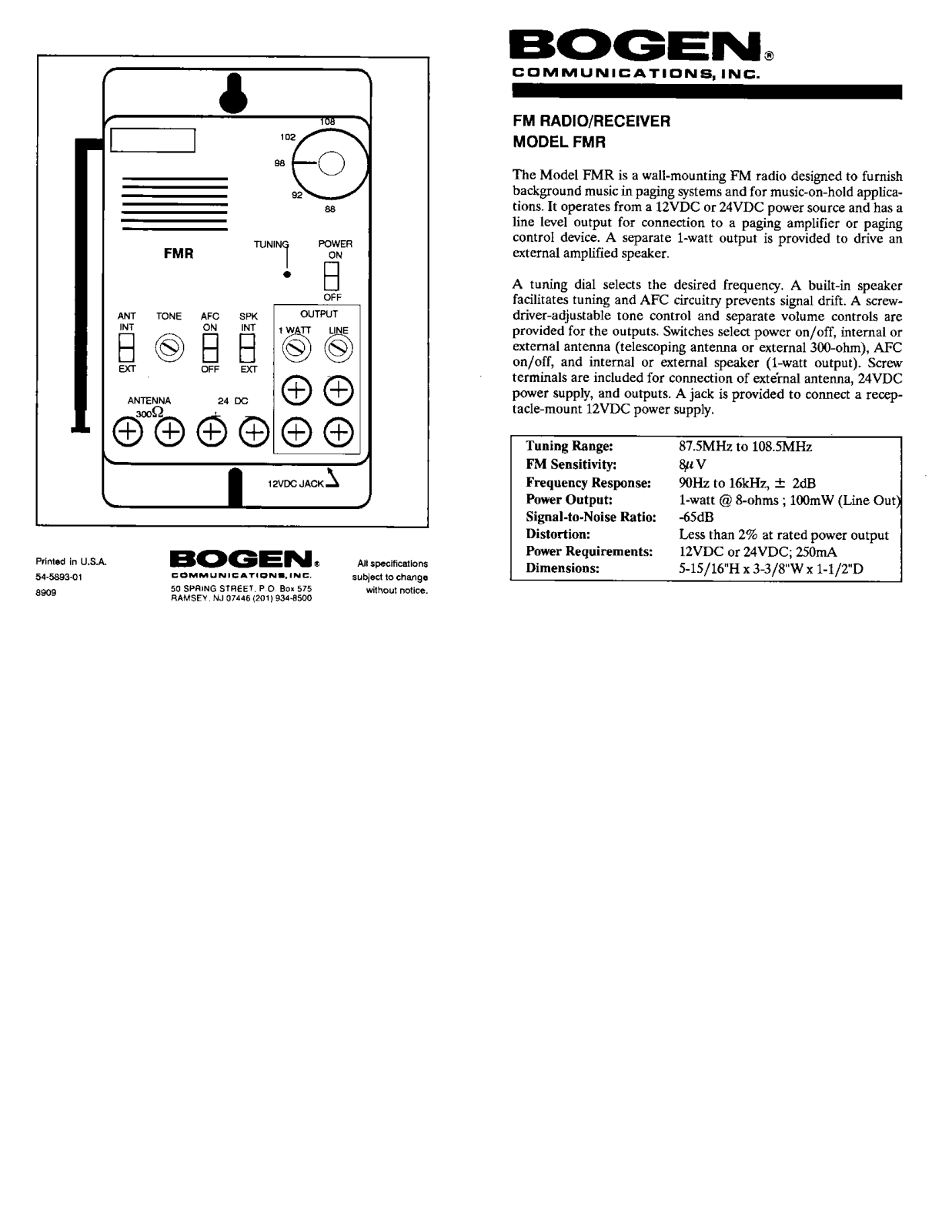 Bogen FMR User Manual