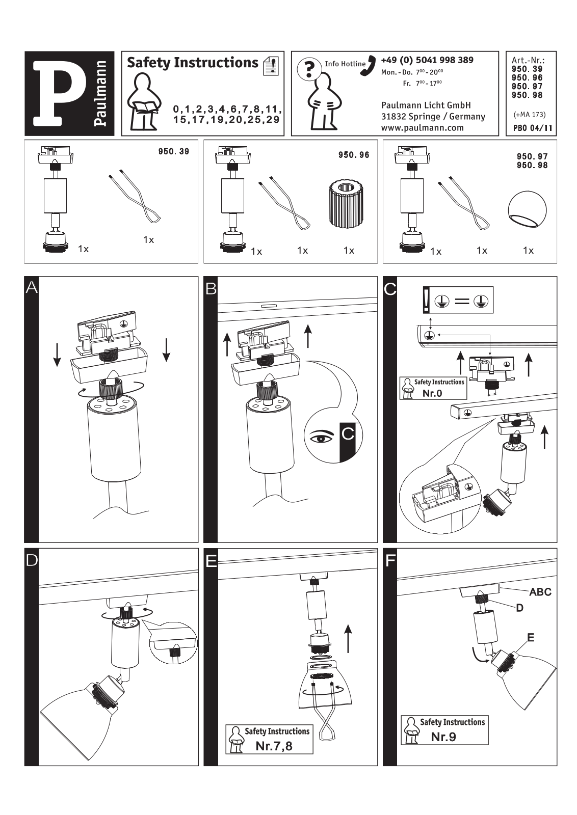 Paulmann 95097, 95096, 95098, 95039 Safety instructions - ManualMachine.com