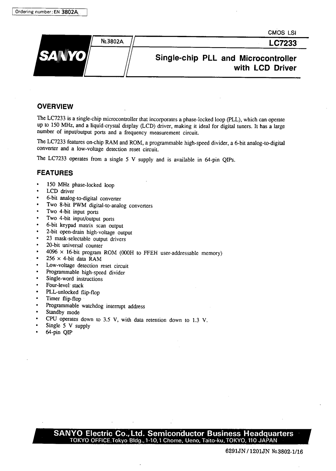 SANYO LC7233 Datasheet