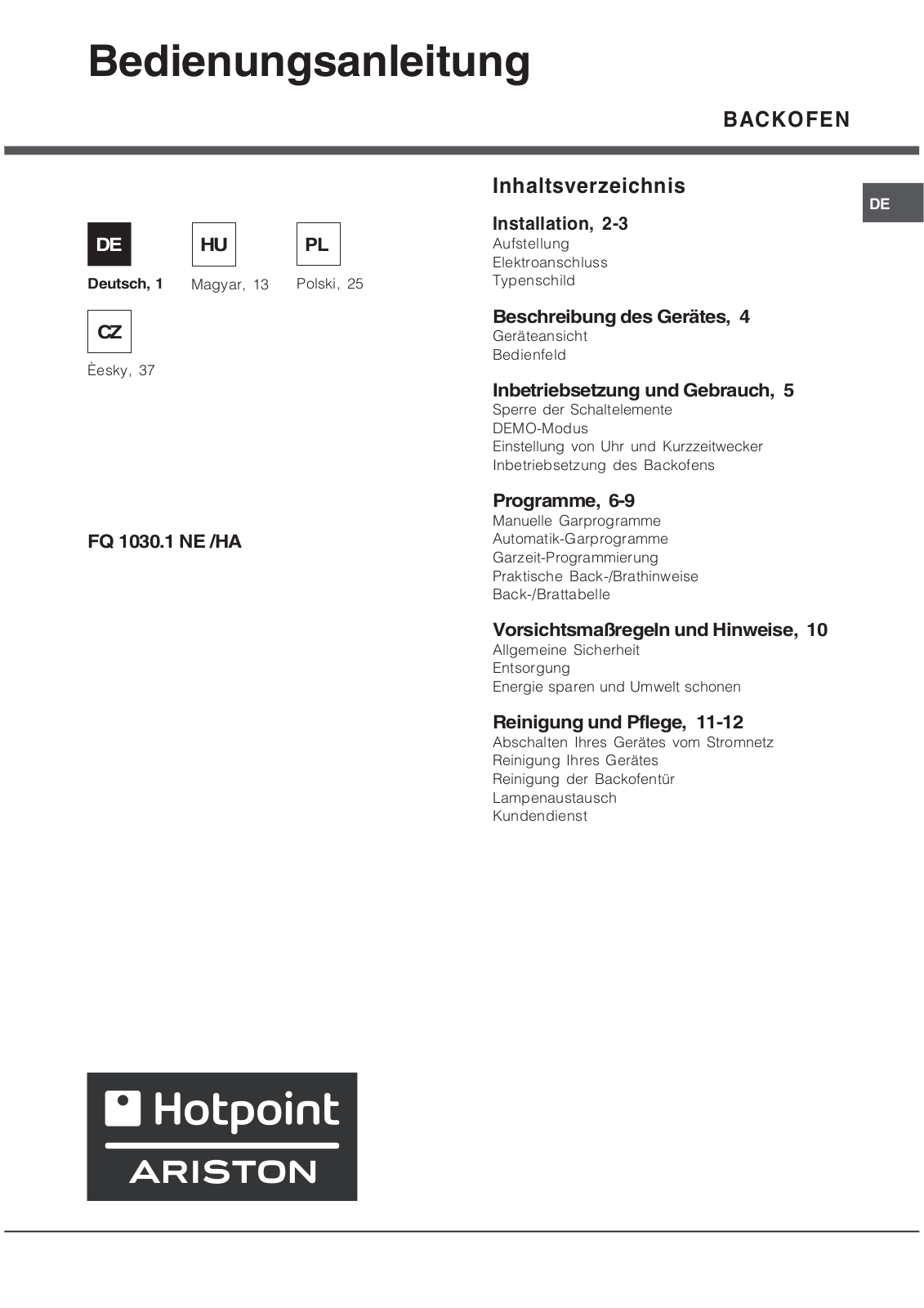 Hotpoint Ariston FQ 1030.1 User Manual