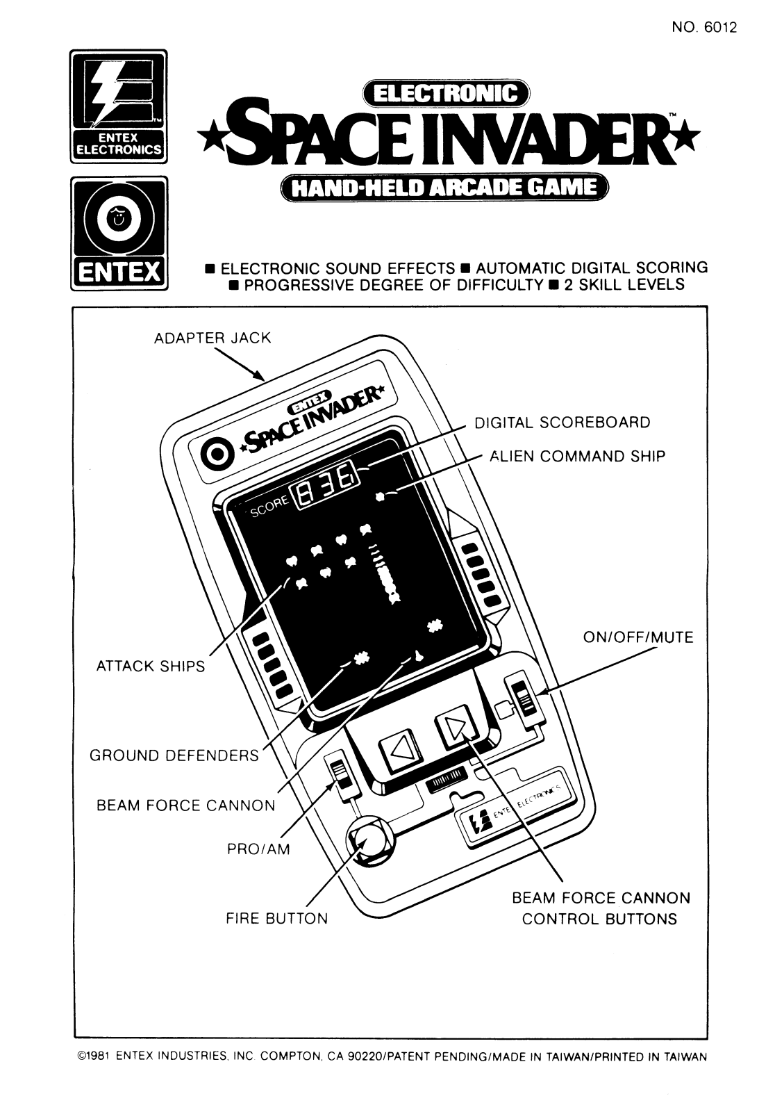 Entex Space Invader User Guide