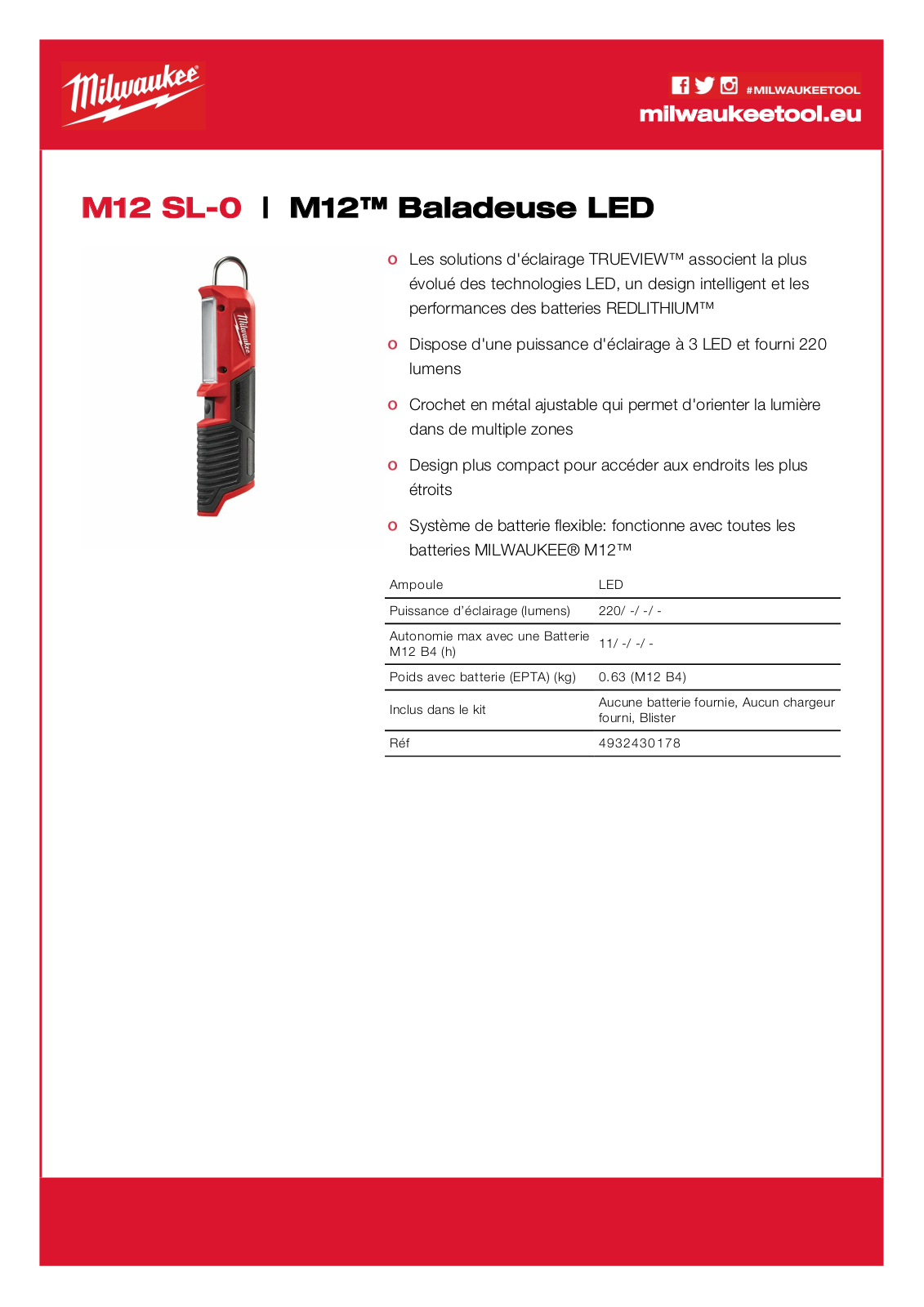 Milwaukee 4932430178, M12 SL-0 Specification - ManualMachine.com