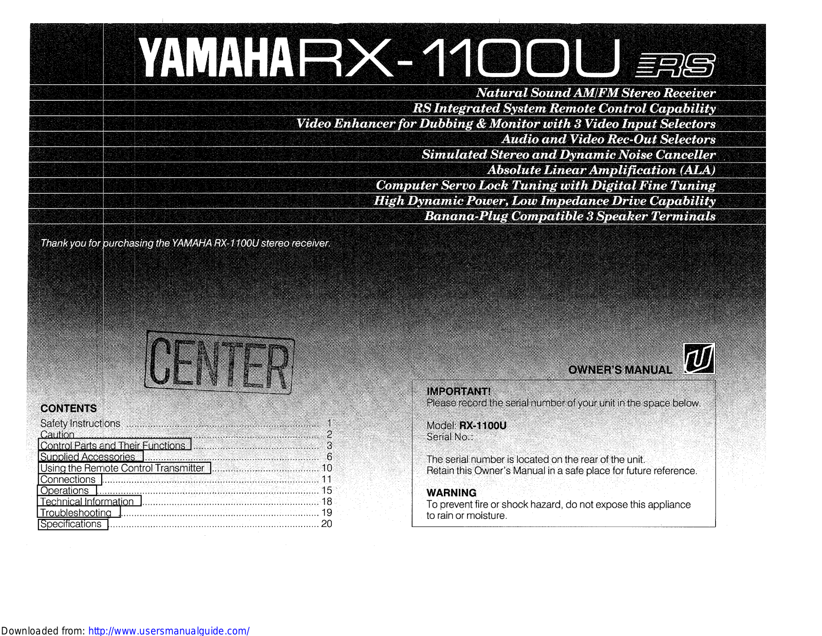 Yamaha Audio RX-1100/U, RX-1100 User Manual