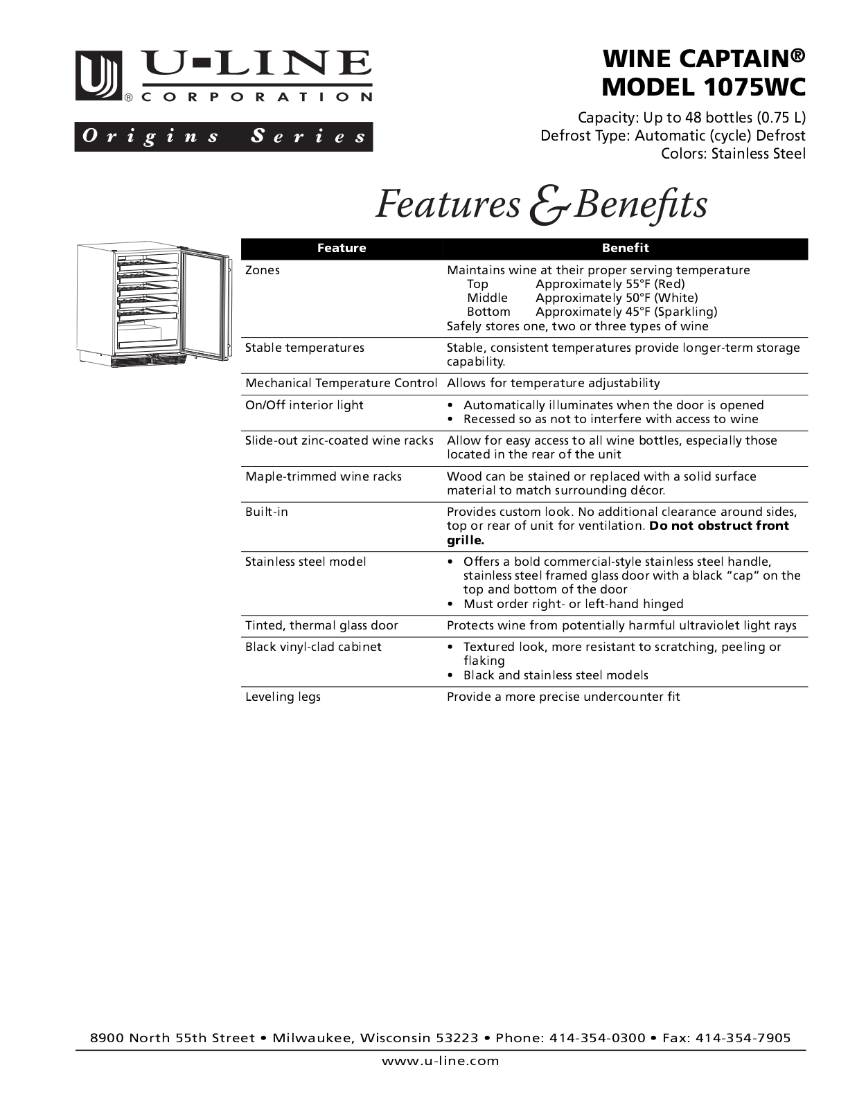 U-Line 1075WC User Manual