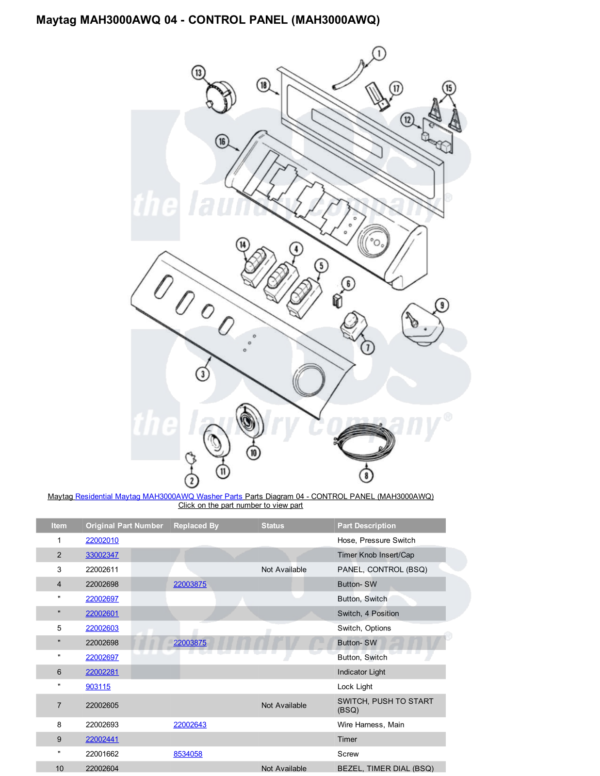 Maytag MAH3000AWQ Parts Diagram