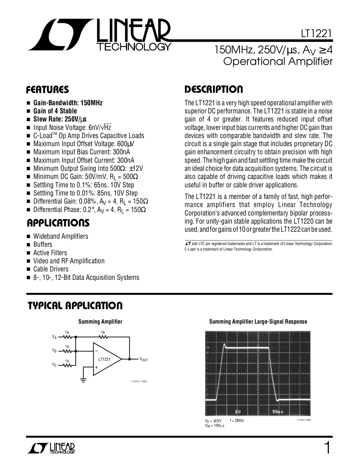 Linear Technology LT1221 Datasheet