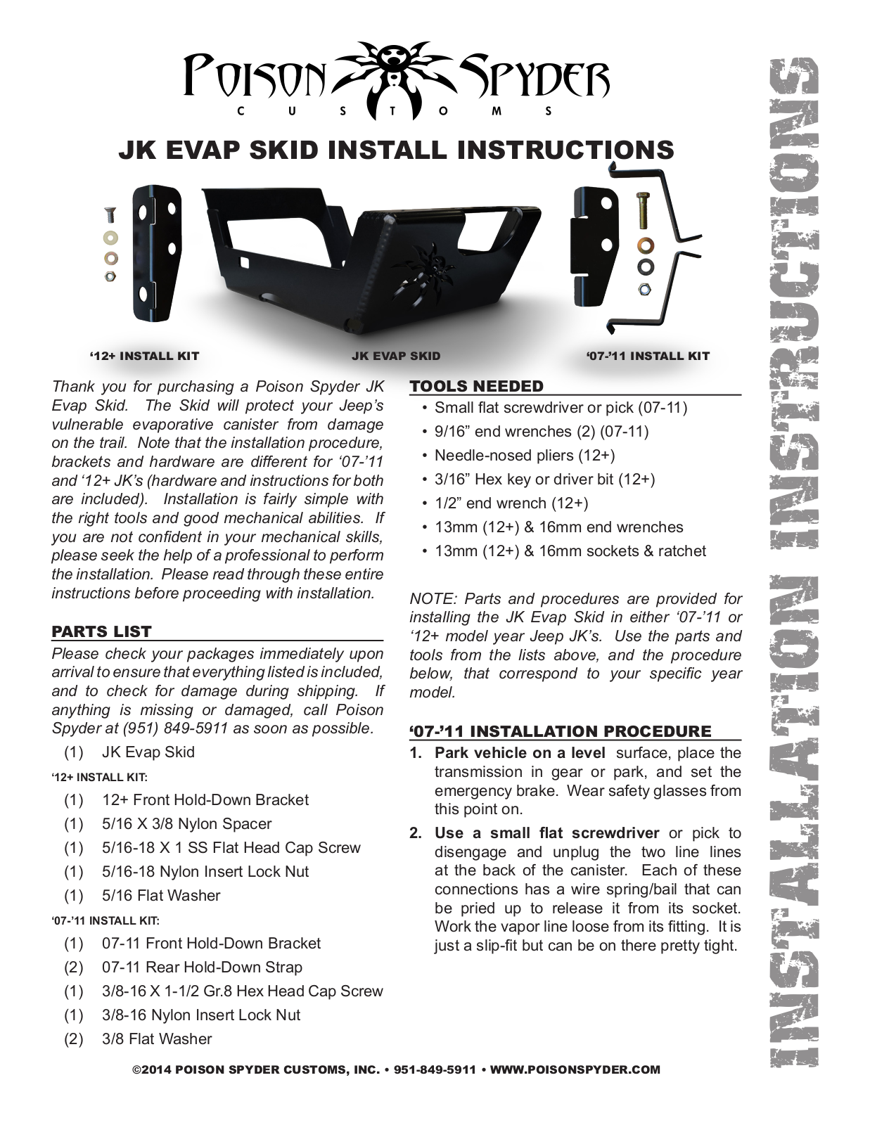 Poison Spyder JK EVAP SKID User Manual