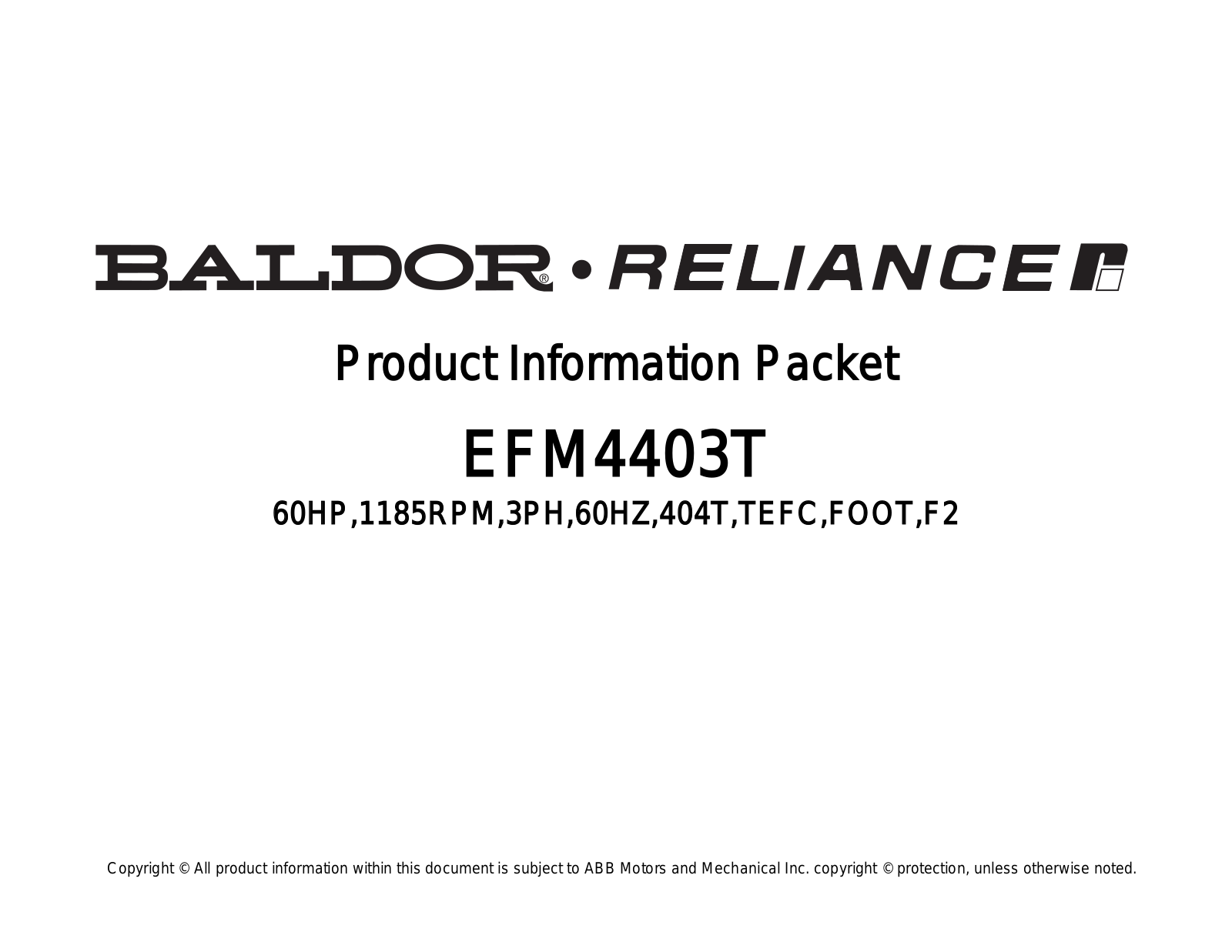 Baldor EFM4403T Product Information Sheet