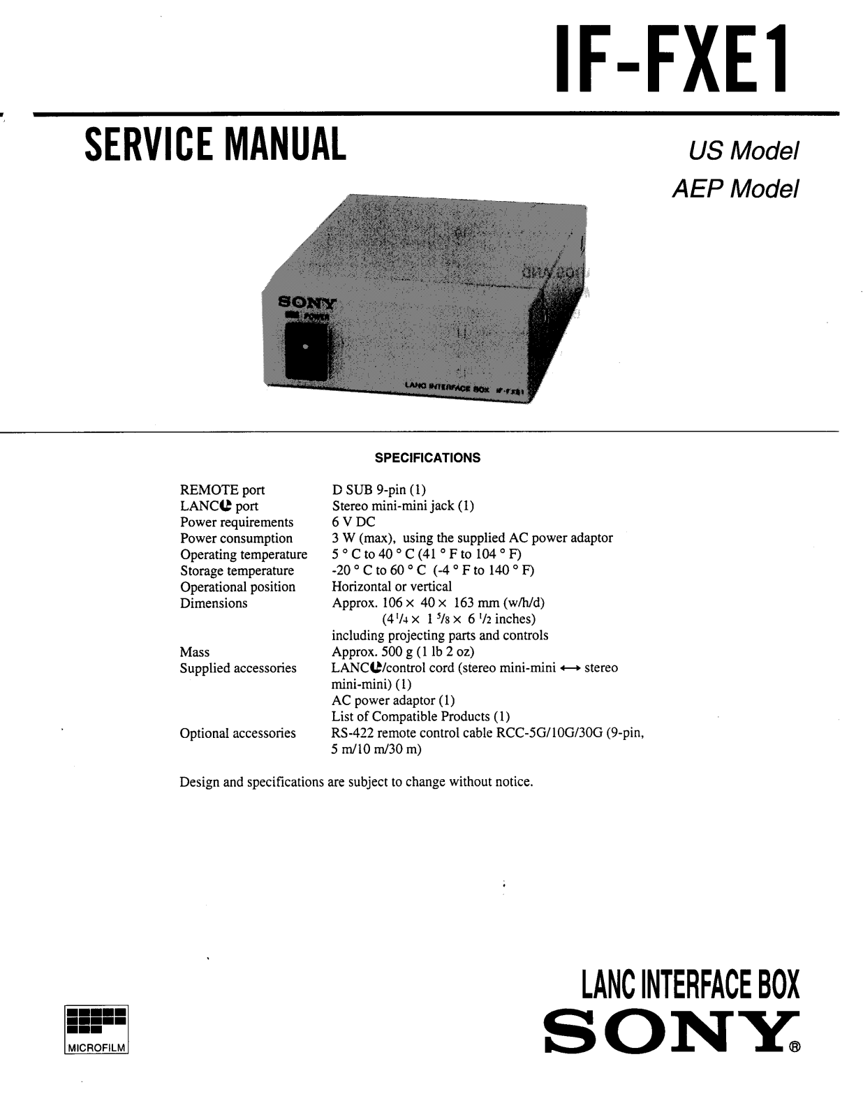 SONY IF-FXE1 SERVICE MANUAL