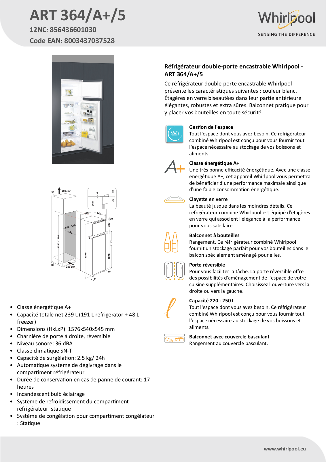 Whirlpool ART 364/A+/5 Product information