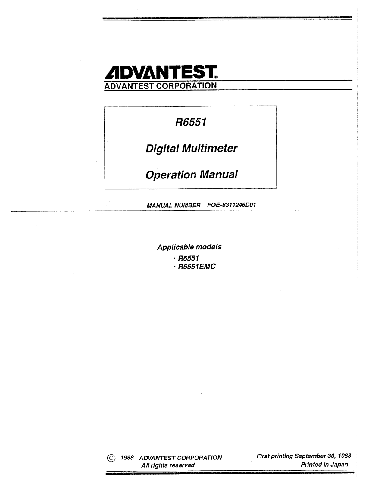 Advantest Corporation R6551 User Manual