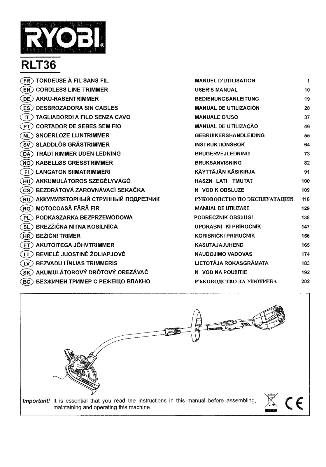 Ryobi RLT36 User guide