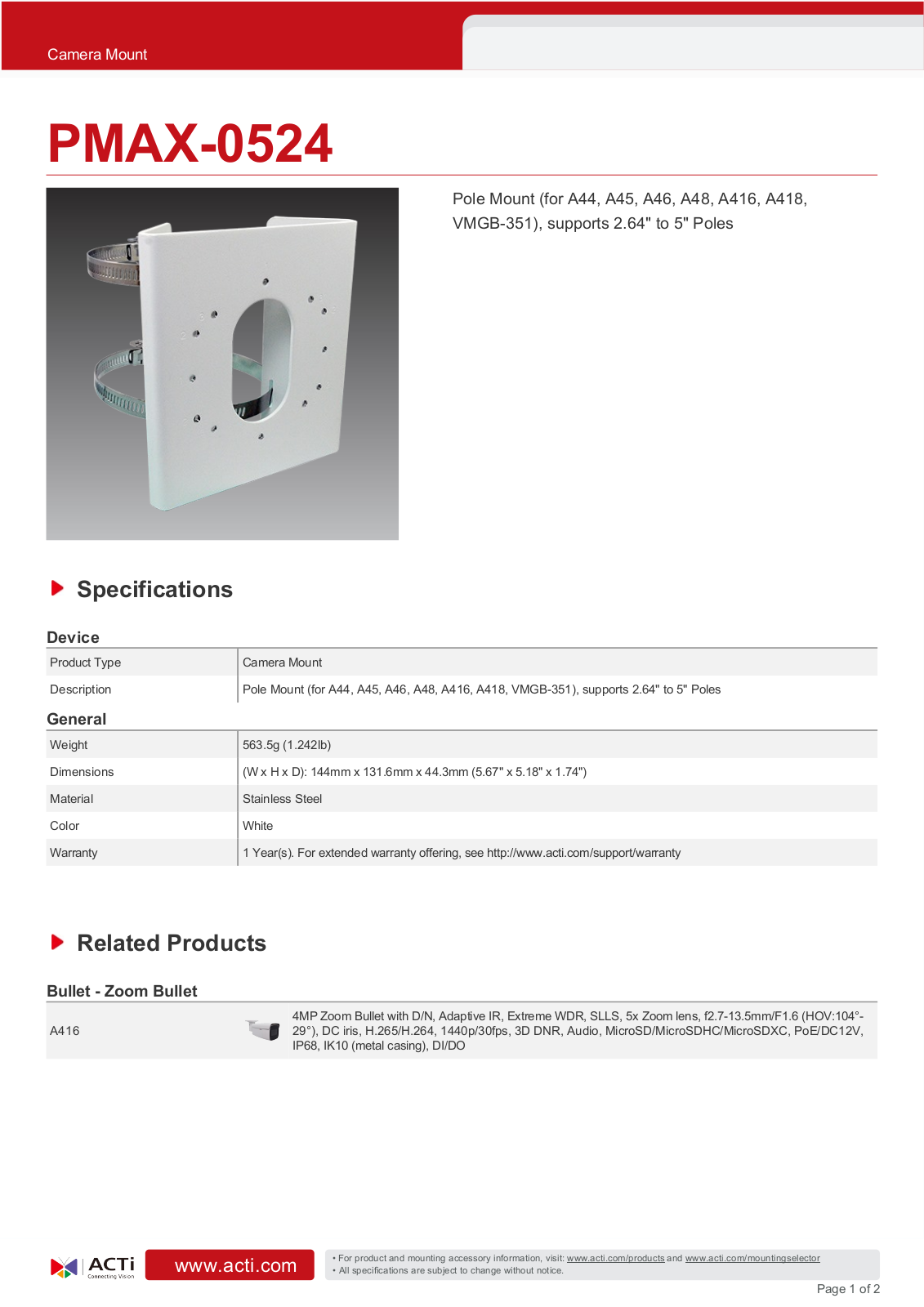 ACTi PMAX-0524 Specsheet