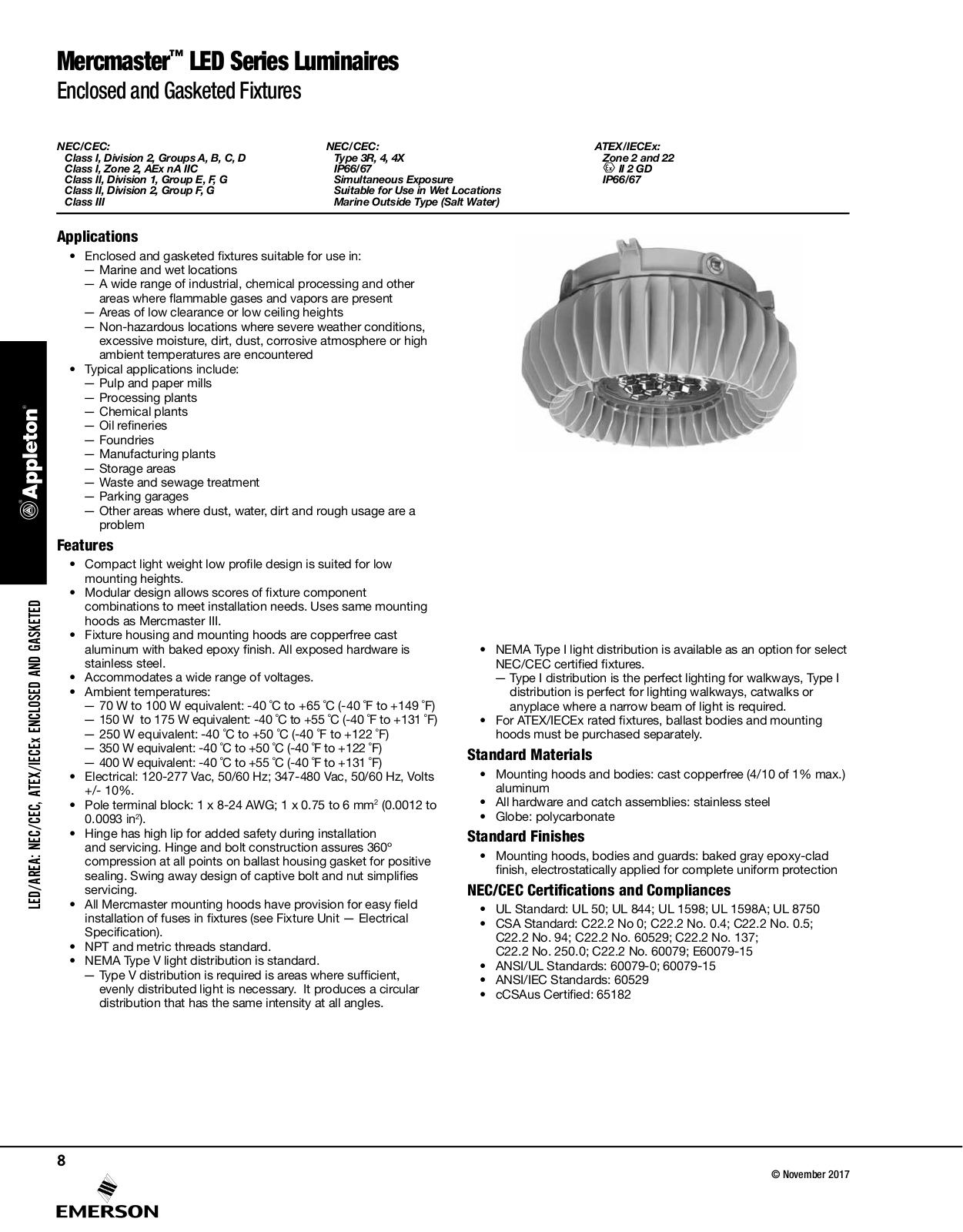 Appleton Mercmaster™ LED Series Luminaires Catalog Page