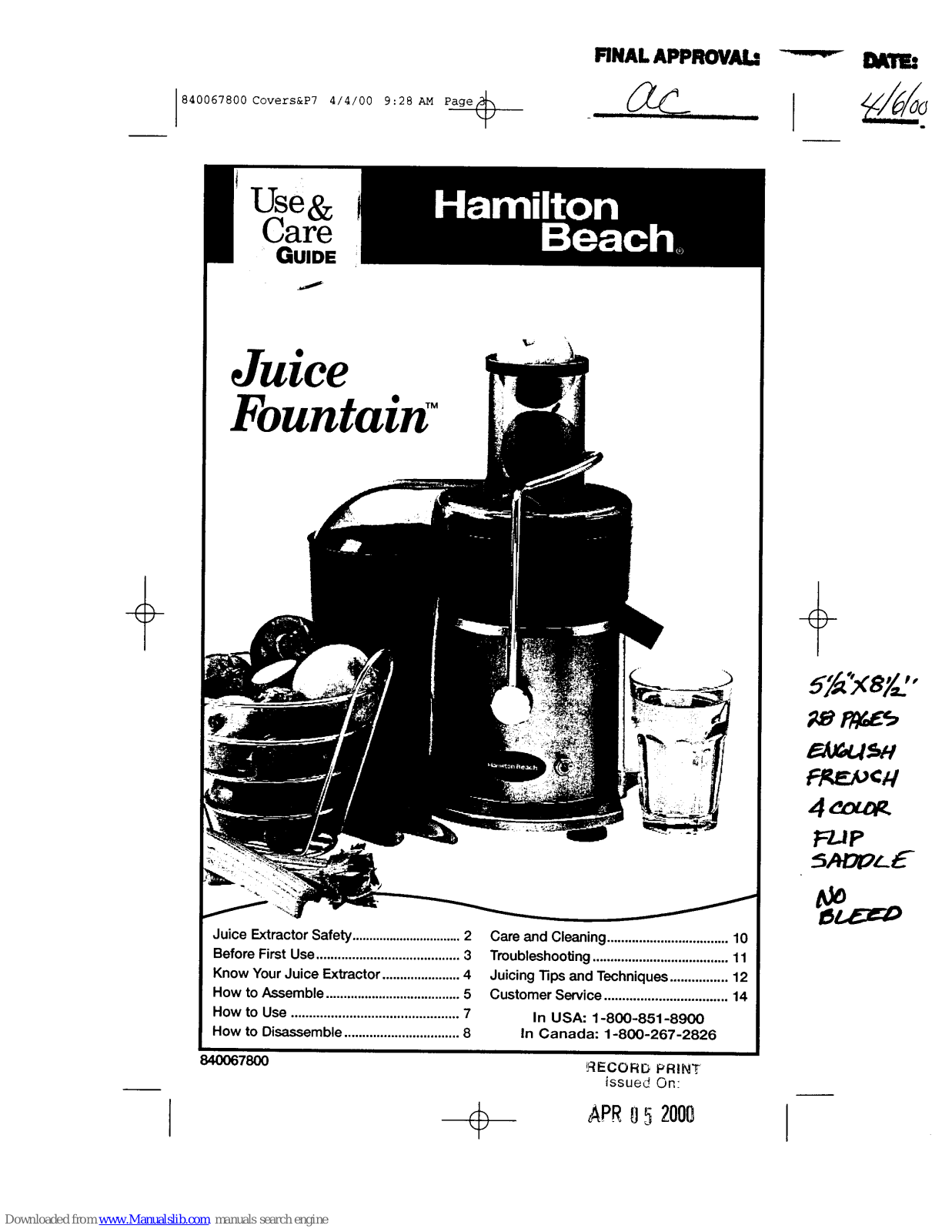 Hamilton Beach 67700 Use & Care Manual