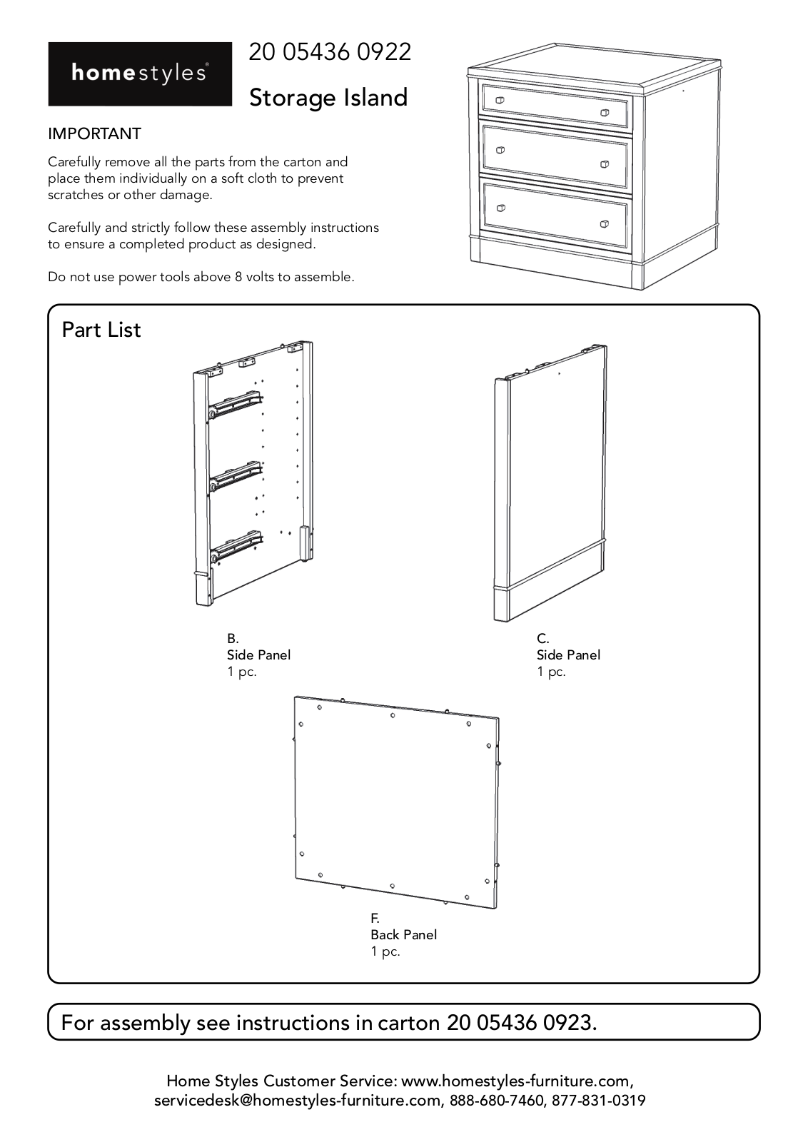 Homestyles 20 05436 0922 Assembly Instructions