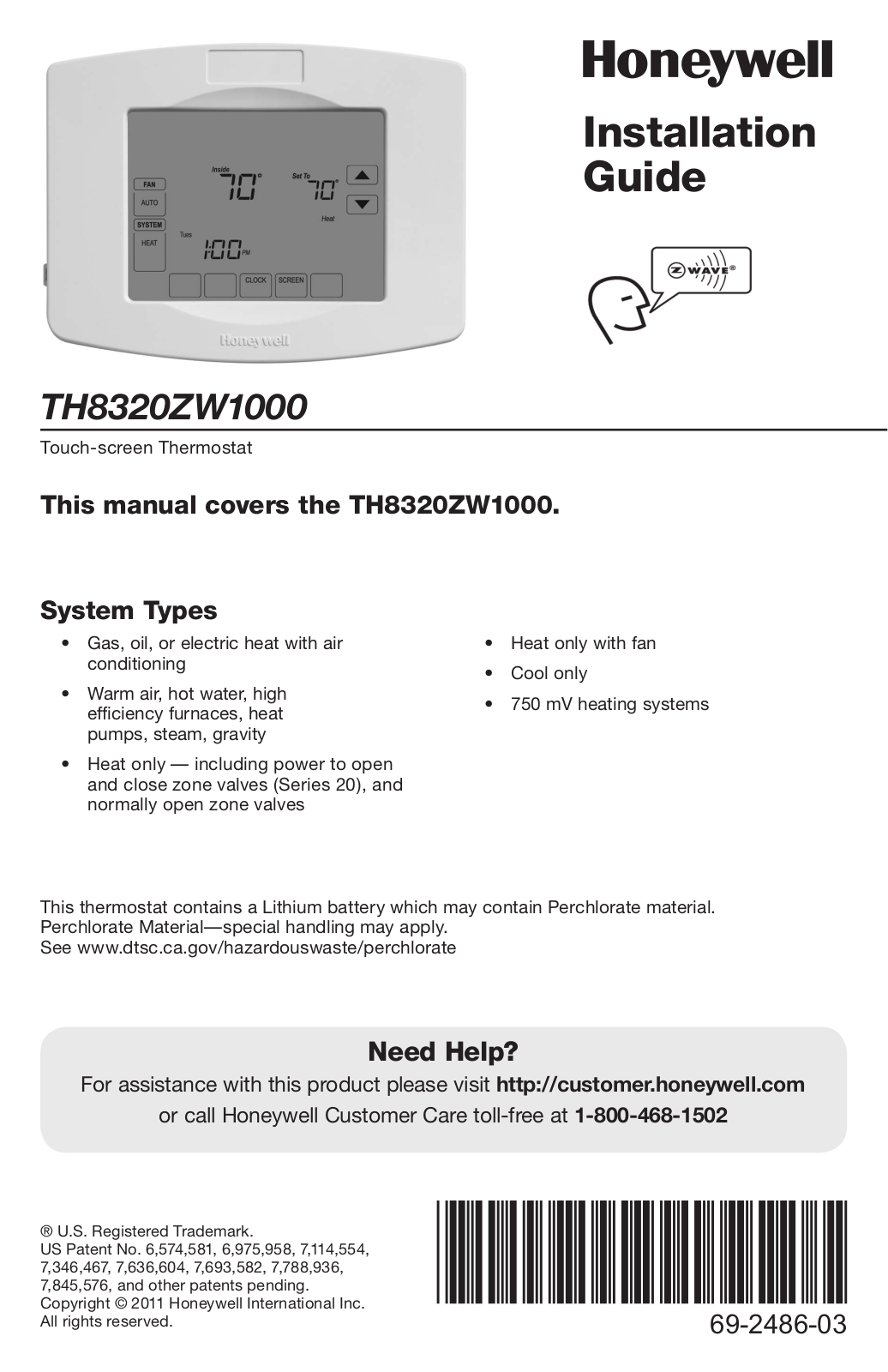 Honeywell TH8320ZW1000 User Manual