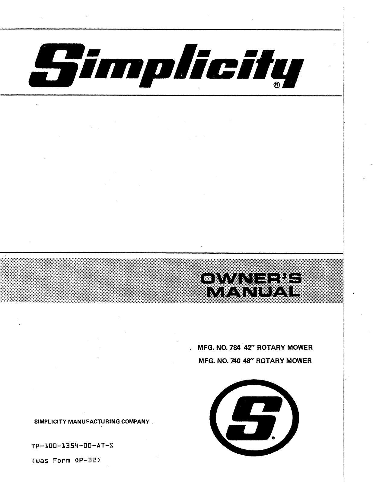 Simplicity 784, 740 User Manual