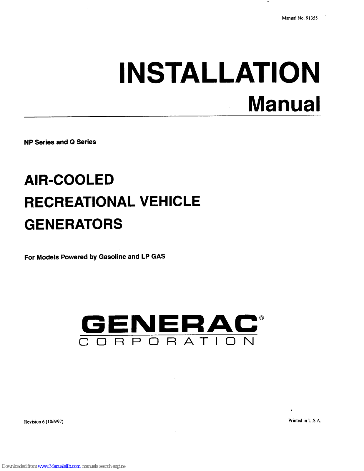 Generac Power Systems Q-40G, NP-50G, NP-50LP, Q-55G, Q-55LP Installation Manual