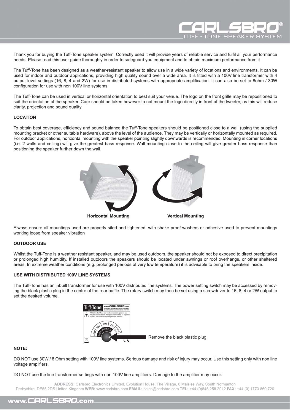 Carlsbro TUFF-TONE User Manual